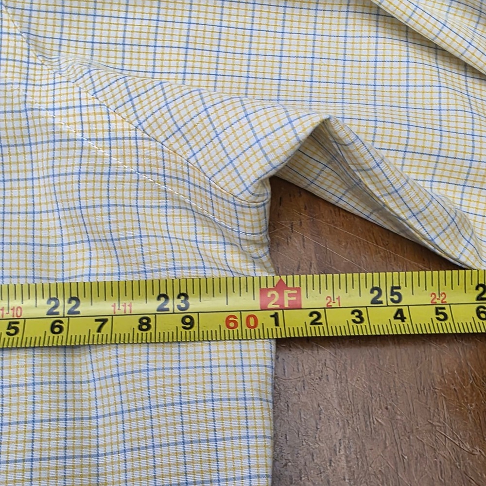 Brooks Brothers 346 Mens Yellow Blue Micro Check Non-Iron Shirt 16.5 34/35 - Picture 6 of 7